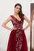 Burgundy V Neck Sleeveless Tulle Long Prom Dress with Beads Crystal - Prom Dresses
