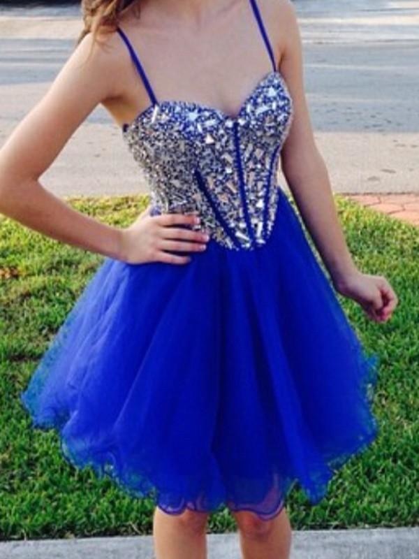 C| Bridelily A-Line Tulle Sweetheart Sleeveless ShortWith Beading Dresses - Prom Dresses