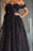 Off-The-Shoulder Sweetheart A-Line Beads Prom Dress With Tulle in Black