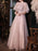 Cameo Brown Evening Dress A-Line Jewel Neck Half Sleeves Floor-Length Lace-up Formal Dinner Dresses