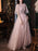 Cameo Brown Evening Dress A-Line Jewel Neck Half Sleeves Floor-Length Lace-up Formal Dinner Dresses