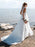 Cap Sleeves Lace Top White Long Wedding Prom Dresses with Slit, Cap Sleeves White Lace Formal Dresses, White Lace Evening Dresses