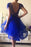 Cap Sleeves Round Neck Blue Beaded Prom Homecoming Dresses, Short Blue Formal Graduation Evening Dresses with Beadings 