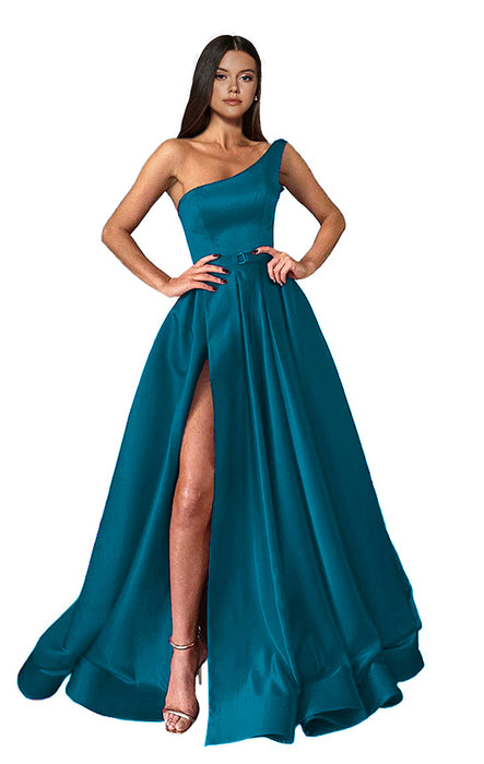 Long Prom Dress with One Shoulder Slit