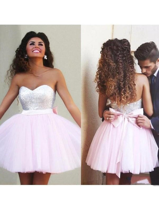 C|Bridelily A-Line Tulle Sweetheart Sleeveless Short/Mini With Beading Dresses - Prom Dresses