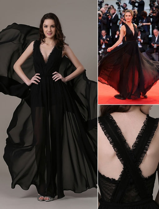 Celebrity Dresses A Line Cut Out Elegant See Through Chiffon Festival Dress