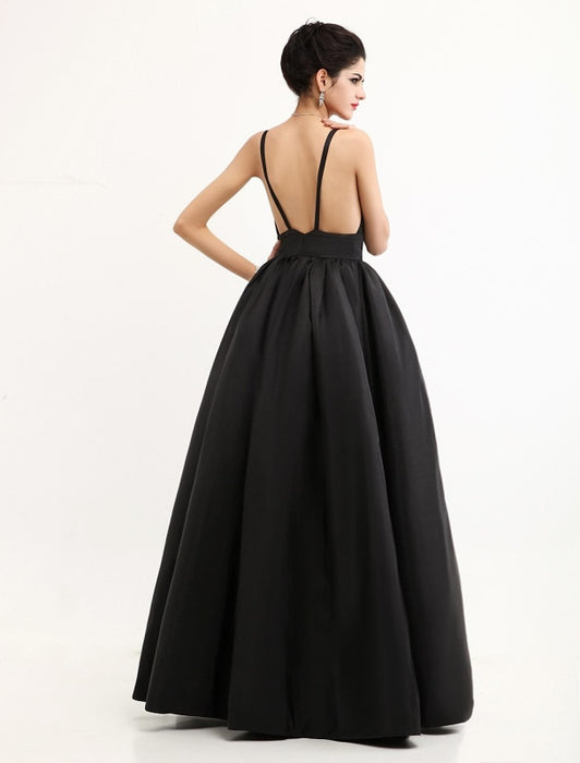 Celebrity Dresses Black Oscar Evening Dress Straps Backless Deep V Taffeta Dress