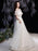 Champagne Evening Dress A-Line Jewel Neck Half Sleeves Zipper Butterfly Floor-Length Formal Lace Party Dresses