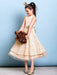 Flower Girl Dresses Champagne Golden Jewel Neck Sleeveless A Line Lace Kids Party Dresses