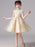 Flower Girl Dresses Champagne Designed Neckline Short Sleeves Bows Knee-Length Kids Party Dresses