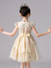 Flower Girl Dresses Champagne Designed Neckline Short Sleeves Bows Knee-Length Kids Party Dresses