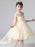 Champagne Color Flower Girl Dresses Jewel Neck Sleeveless Beaded Kids Social Party Dresses