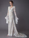 Champagne Wedding Dresses Lace V Neck Long Sleeve Sheath Boho Bridal Dress With Train
