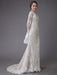 Champagne Wedding Dresses Lace V Neck Long Sleeve Sheath Boho Bridal Dress With Train