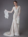 Champagne Wedding Dresses Lace V Neck Long Sleeve Sheath Boho Bridal Dress With Train