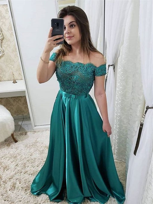 Charming Off Shoulder Burgundy/Green/Blue Lace Long Prom Dresses, Burgundy/Green/Blue Lace Graduation Dresses, Formal Dresses