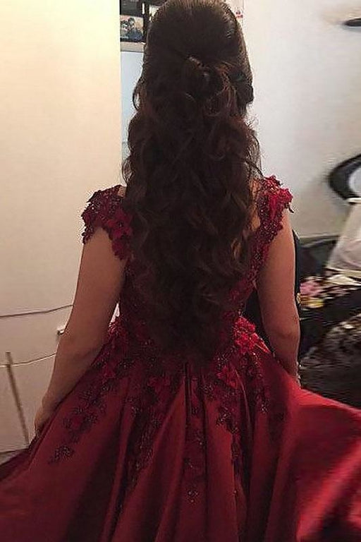 Charming Sleeveless Off-the-Shoulder Applique Satin Floor-Length Prom Dresses - Prom Dresses