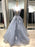 Charming V Neck Gray Lace Long Prom Dresses, Grey Lace Formal Evening Dresses