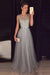 Cheap A-line Gray Sleeveless Tulle Sequined Long Formal Dress Prom Dresses - Prom Dresses