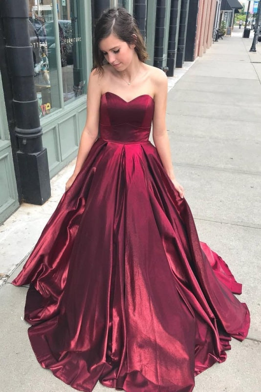 long burgundy puffy prom dresses