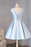 Cheap Light Blue Sleeveless Satin Short Prom with Appliques Homecoming Dress - Prom Dresses