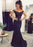 Chic Affordable Graceful Navy Blue Off The Shoulder Mermaid Stretch Evening Dresses with Lace Beads - Prom Dresses