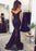 Chic Affordable Graceful Navy Blue Off The Shoulder Mermaid Stretch Evening Dresses with Lace Beads - Prom Dresses