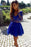 Chic Excellent Elegant A-Line V-Neck Long Sleeves Chiffon Lace Homecoming Royal Blue Party Dress - Prom Dresses