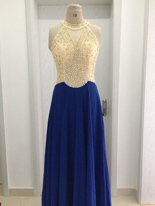 Chiffon Scoop Sleeveless A-line Floor-Length With Beading Dresses - Prom Dresses