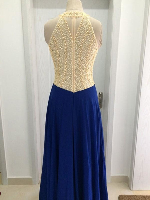 Chiffon Scoop Sleeveless A-line Floor-Length With Beading Dresses - Prom Dresses