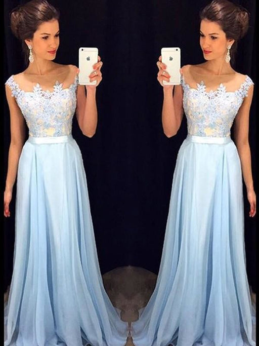 Chiffon Sheer Neck Sleeveless Sweep/Brush Train With Applique Dresses - Prom Dresses