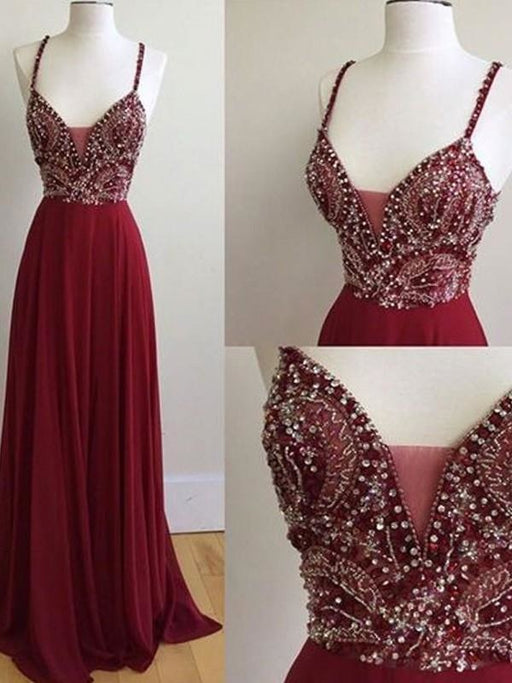 Chiffon Spaghetti Straps Sleeveless Floor-Length With Beading Dresses - Prom Dresses