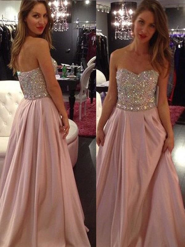 Chiffon Sweetheart Sleeveless A-line Floor-Length With Beading Dresses - Prom Dresses