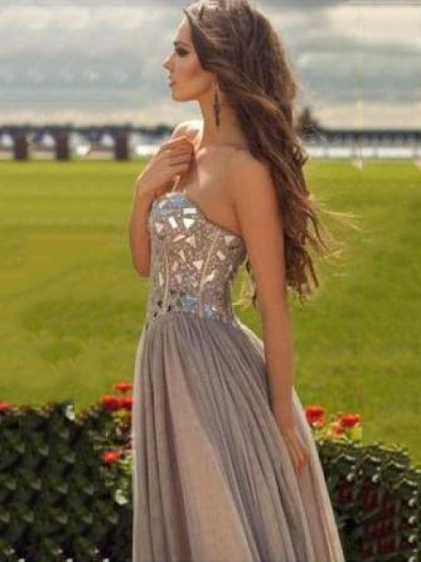 Chiffon Sweetheart Sleeveless A-line Floor-Length With Beading Dresses - Prom Dresses