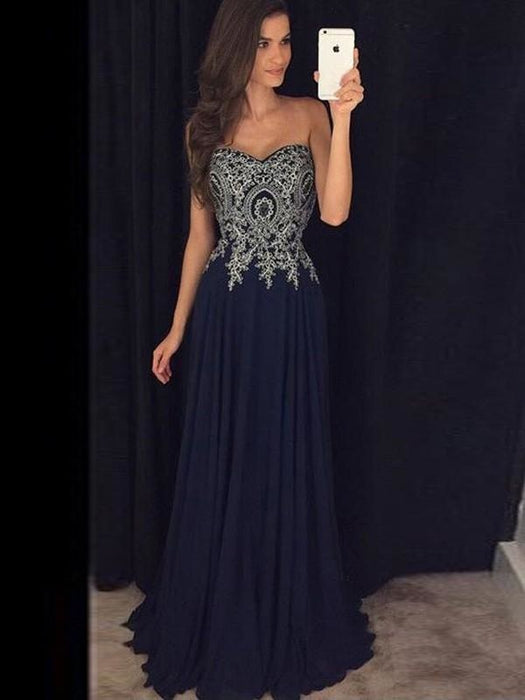 Chiffon Sweetheart Sleeveless Floor-Length With Applique Dresses - Prom Dresses