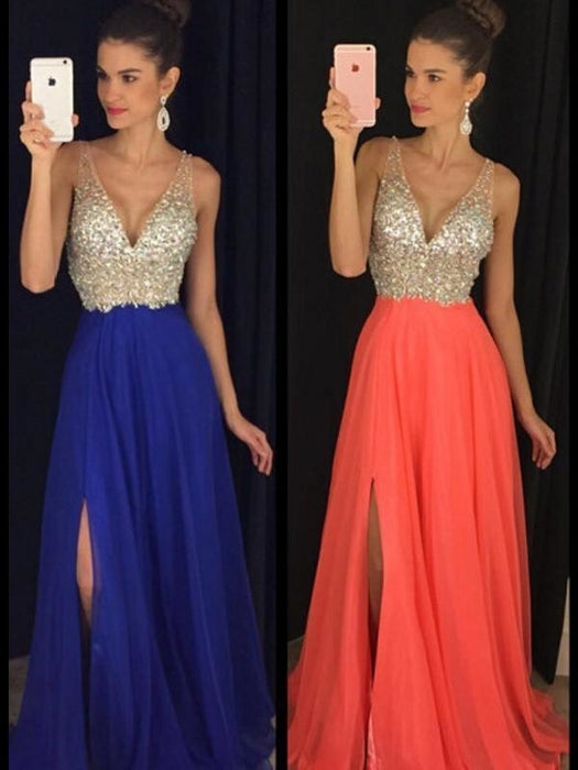 Chiffon V-Neck Sleeveless A-line Floor-Length With Beading Dresses - Prom Dresses