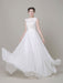 Chiffon Wedding Dress Bateau Lace Satin Sash Floor Length A Line summer Bridal Dress