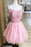 Cold Shoulder Pink Homeocming Crystals Cute Tulle Graduation Dress with Lace - Prom Dresses