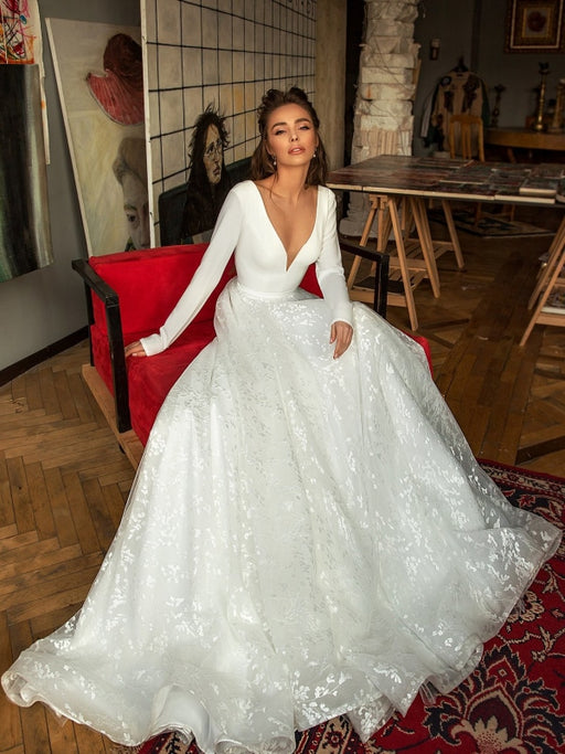 All Lace Style Long Sleeve Floor Length Boho Wedding Dresses — Bridelily