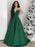 Custom Made A Line V Neck Emerald Green Long Prom Dresses, Green V Neck Long Formal Evening Dresses