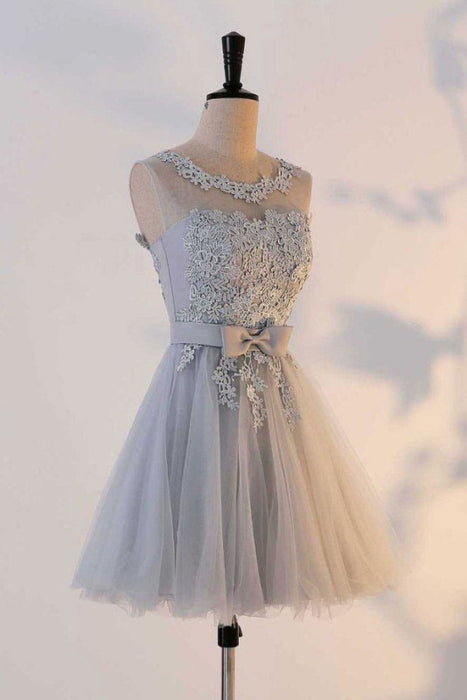 Cute A Line Appliqued Homecoming with Bowknot Cheap Tulle Short Prom Dress - Prom Dresses