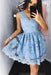 Cute Mini V-Neck Blue Homecoming Lace Appliqued Short Prom Sweet 16 Dress - Prom Dresses