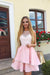 Cute Pink A Line Round Neck Lace Appliqued Satin Short Homecoming Dresses - Prom Dresses