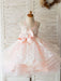 Flower Girl Dresses With Sash Pink Sleeveless Backless Knee Length Tulle Kids Party Dresses