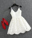 Cute Spaghetti Straps V Neck Black Lace Short Homecoming Mini Cocktail Dress - Prom Dresses
