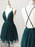 Cute V Neck Backless Green Short Prom Dresses, Backless Green Homecoming Dresses, Green Formal Graduation Evening Dresses 