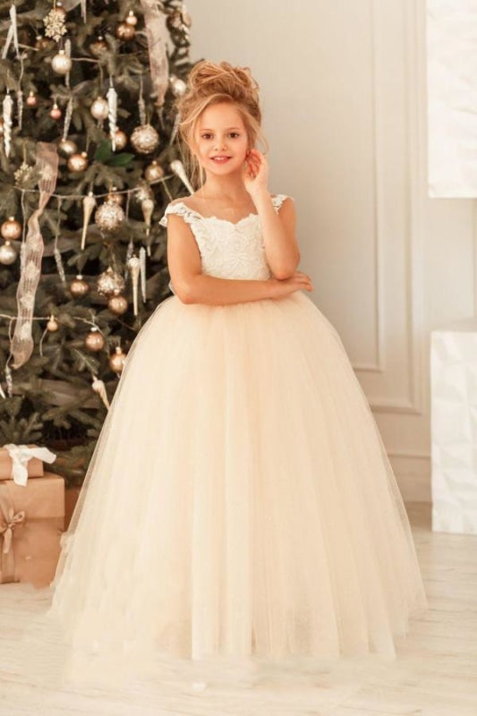 Cute White Lace Tulle Princess Girls Birtrhday Christmas Party