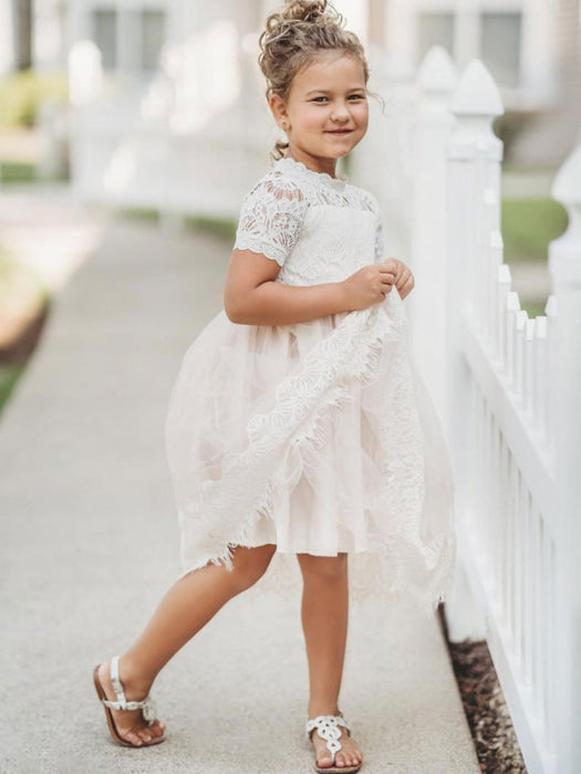 Flower Girl Dresses Jewel Neck Short Sleeves Kids Party Dresses