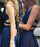 Dark Blue Two Pieces Prom V Neck Evening Open Back Party Dress Formal Dresses - Prom Dresses