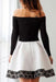 Dark Gray and Black Off the Shoulder Long Sleeve Short Homecoming Dresses with Lace - Prom Dresses